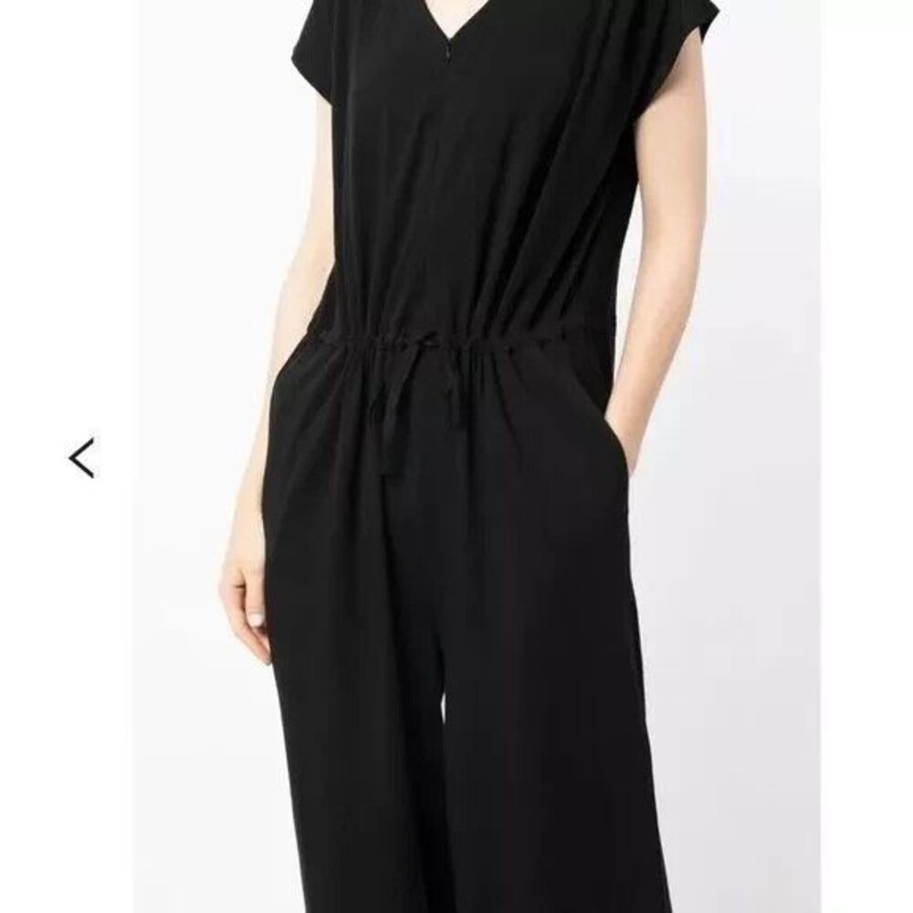 New Eileen Fisher Tencel Jersey Drawstring Wide Leg Jumpsuit Black Medium - Picture 6 of 8